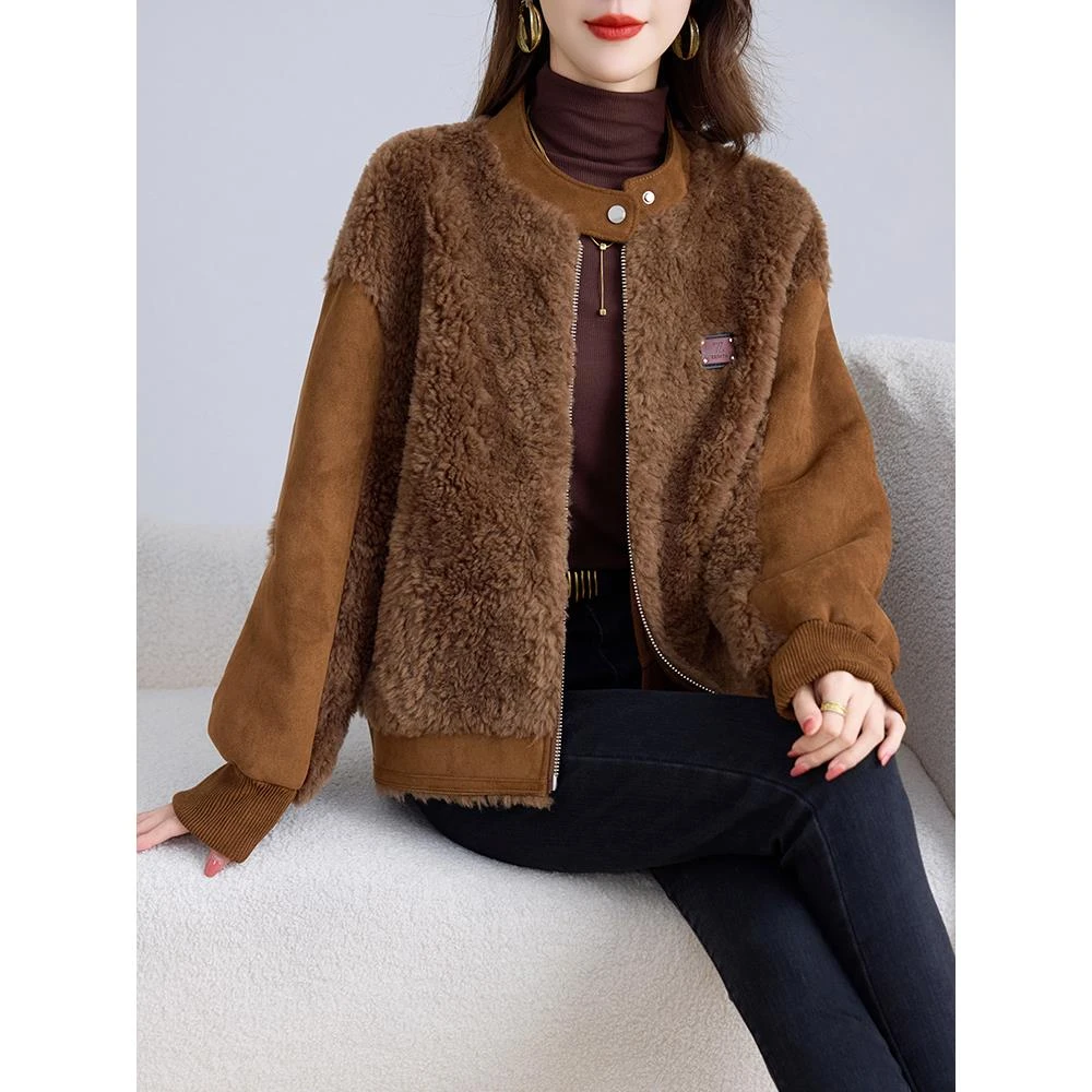 高端气质海宁颗粒绒皮草外套女皮毛一体短款上衣羊毛大衣保暖亲肤