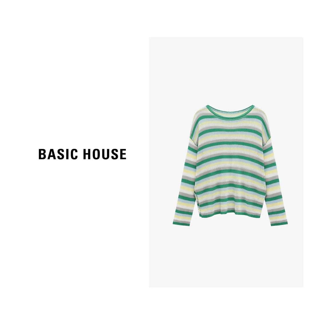 Basic House/百家好秋季新款洋气时尚彩条撞色针织衫B0625B5IMO2