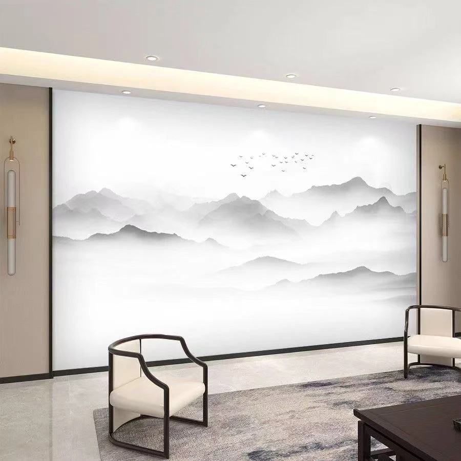 定制2025新中式唯美山水电视背景墙壁画客厅卧室茶室环保装饰墙纸