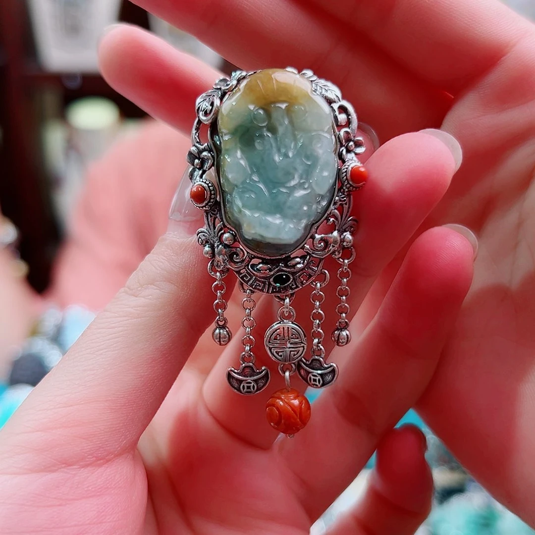 翡翠戒指银S925镶嵌戒指