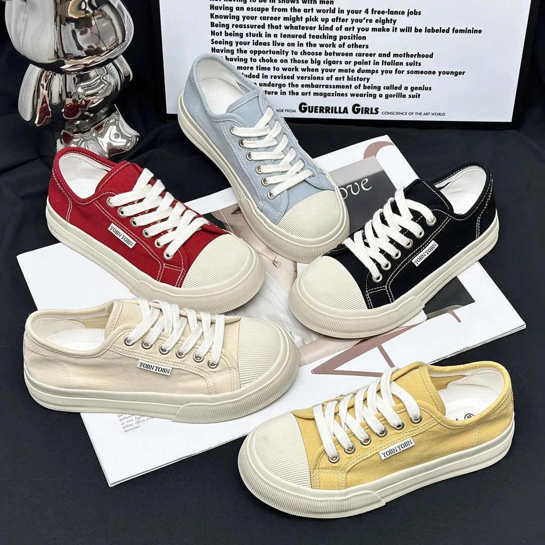 【YO】“饼干头”新款透气薄款帆布鞋女夏季2025小白鞋百搭休闲板鞋