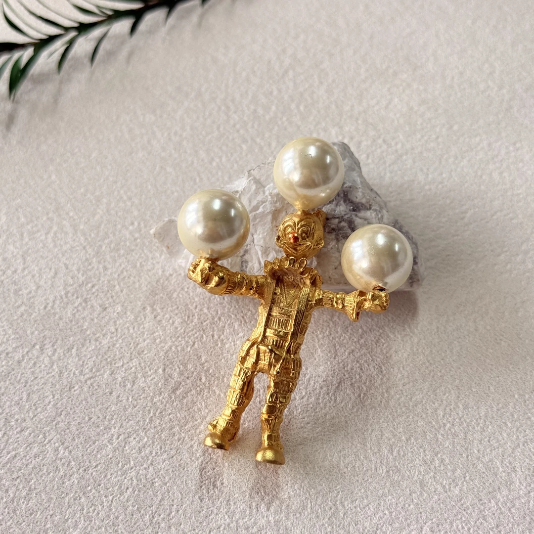 铜合金仿珍珠胸针 【六六中古】孤品复古马戏团胸针te6857