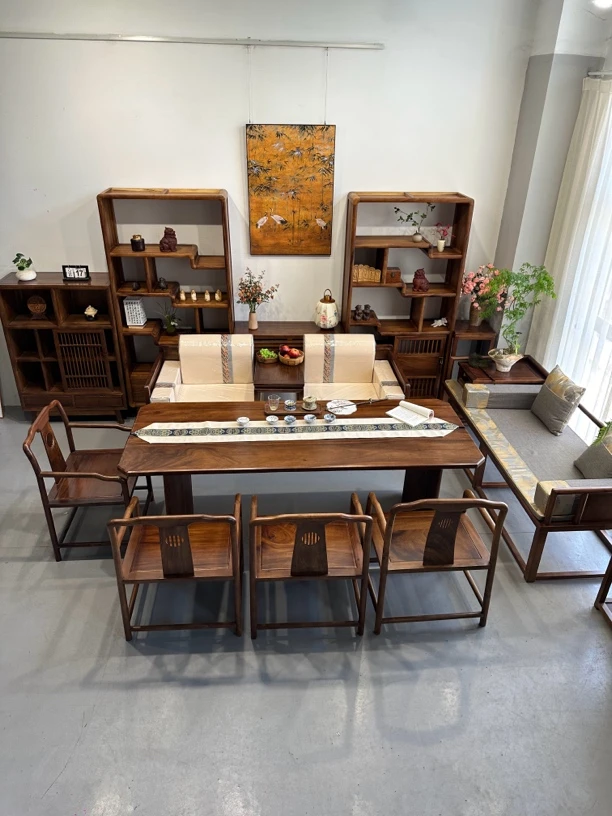 胡桃木新中式茶桌218-86-75九件套禅意简约办公客厅茶桌椅