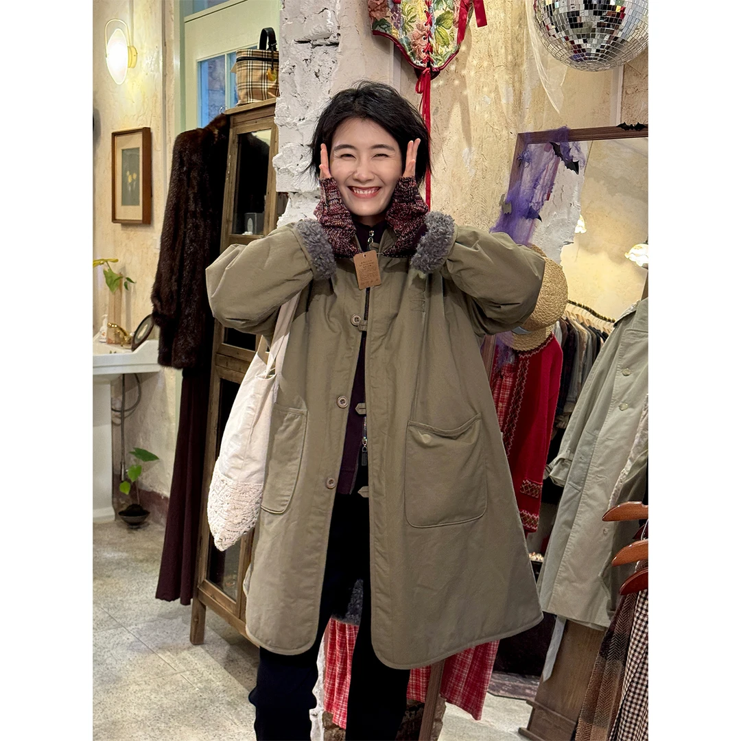 LANGQING 秋冬拼接内里毛毛中长款外套46310#