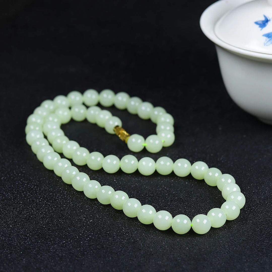 122226和田玉黄玉圆珠项链