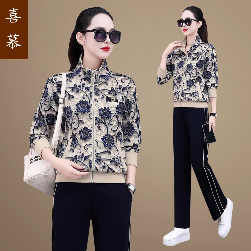 中年妈妈春装运动套装2025新款中老年女装上衣洋气春秋休闲外套