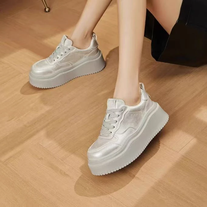 C7177  珍珠白 厚底板鞋女款夏季2025新款小白鞋百搭