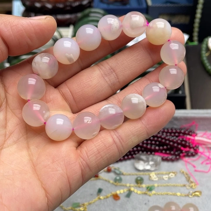 玛瑙/玉髓未镶嵌手链白冰樱花玛瑙手链卡14