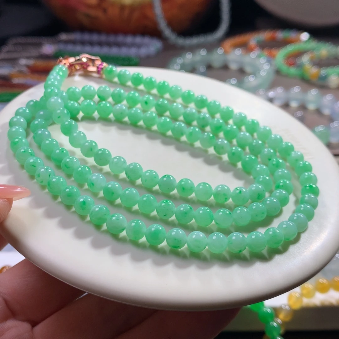 翡翠未镶嵌手链胶润细腻果阳绿飘绿项链卡5