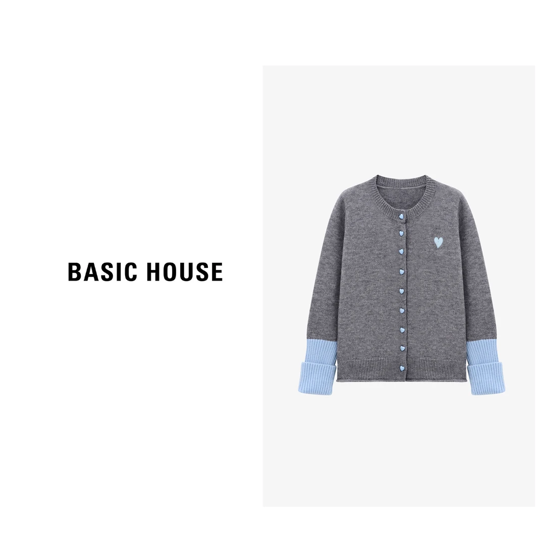 Basic House/百家好秋季新款时尚爱心撞色袖口毛衣-B0625B5IER2