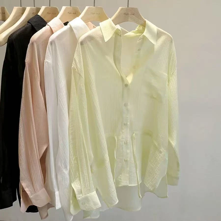 小雅姐姐 韩系简约翻领排扣抽绳腰休闲长袖衬衫IW05