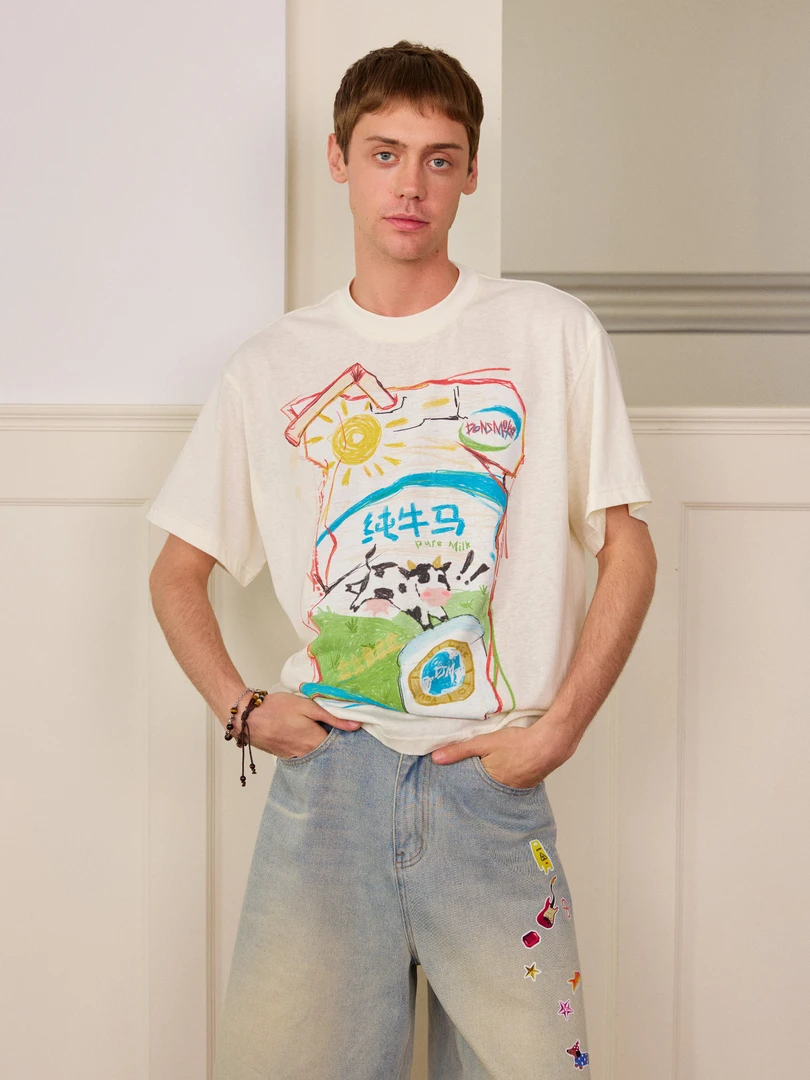 【恶搞纯牛马】DONSMOKE落肩纯牛马恶搞竹节棉T恤DSM街头趣味短袖