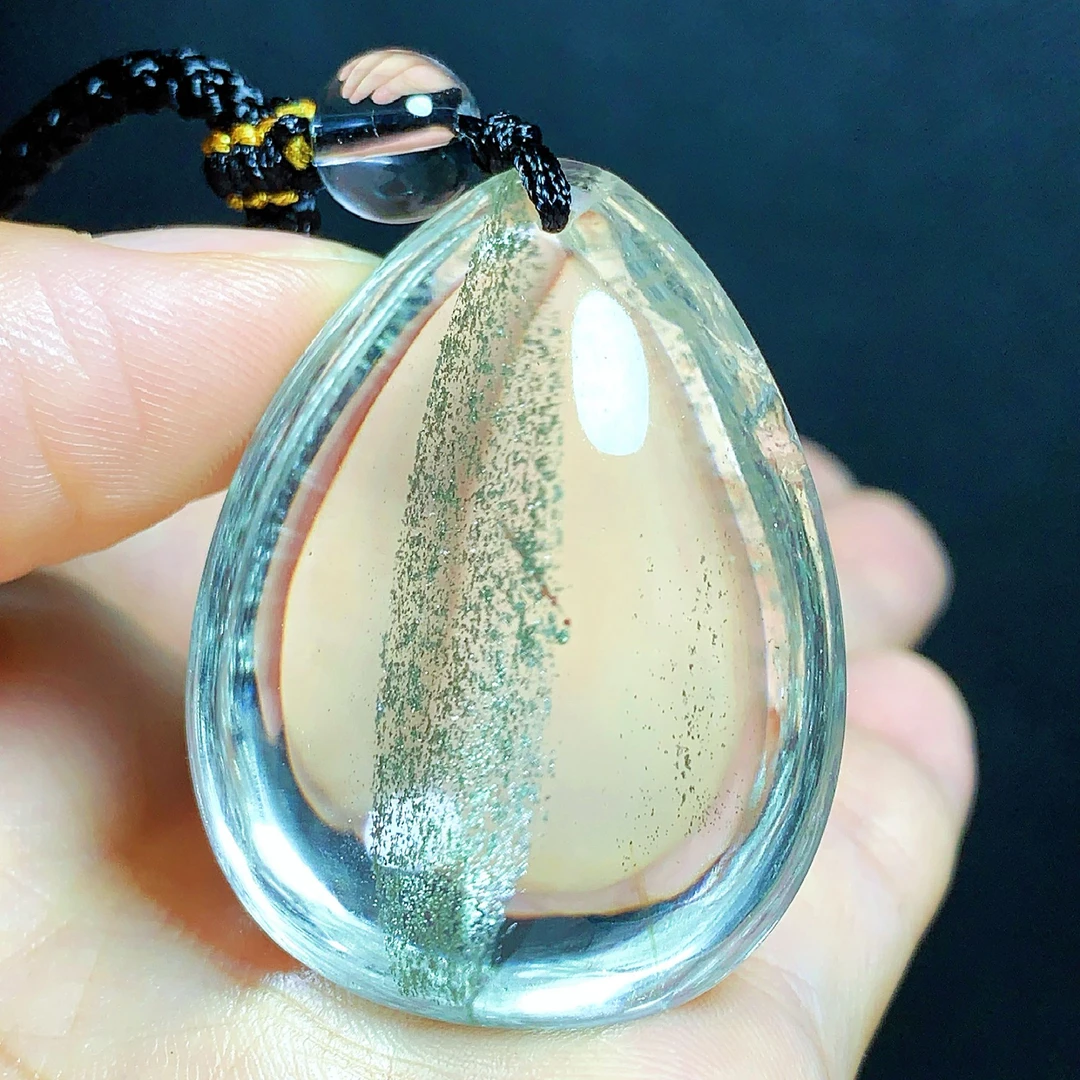 东海水晶天然绿幽灵水晶吊坠毛衣链平安通透水滴项坠男女款聚宝盆