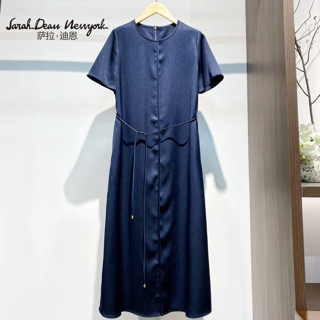 【萨拉迪恩】时尚气质百搭优雅圆领短袖连衣裙