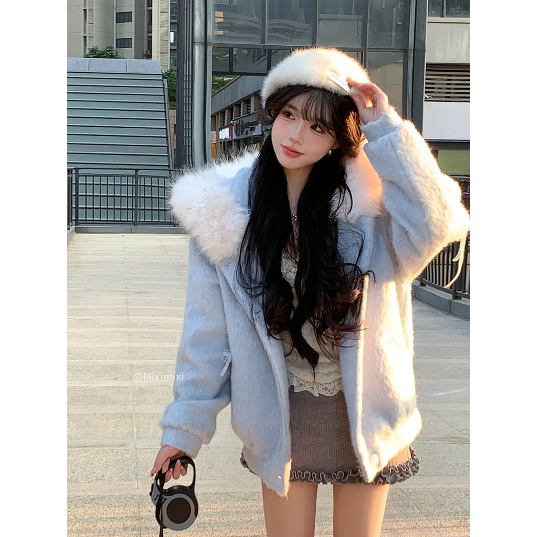 瑞茜·威瑟斯 浪漫碎冰 冬季甜美慵懒韩版百搭呢子外套R3303-1W