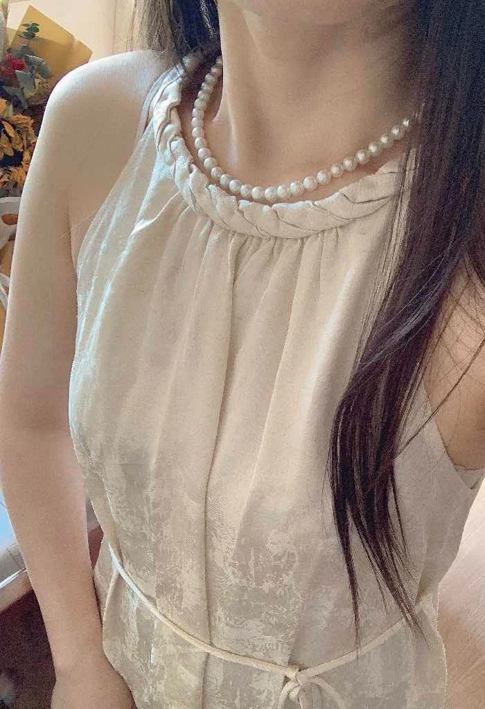 深圳南油（挂脖提花连衣裙 ）南油高货真丝亚麻连衣裙显瘦