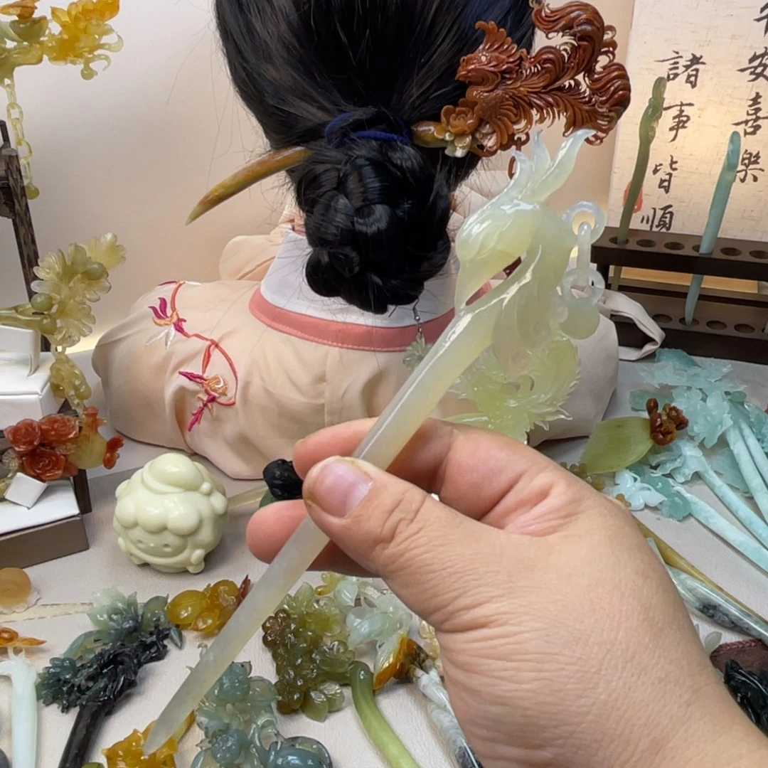 蛇纹石玉合金发饰