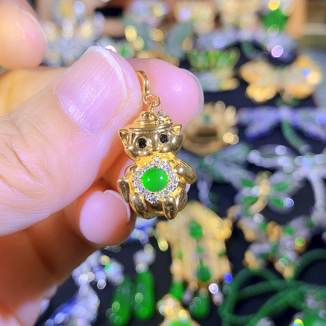 吊坠(不含链)银S925镶嵌翡翠