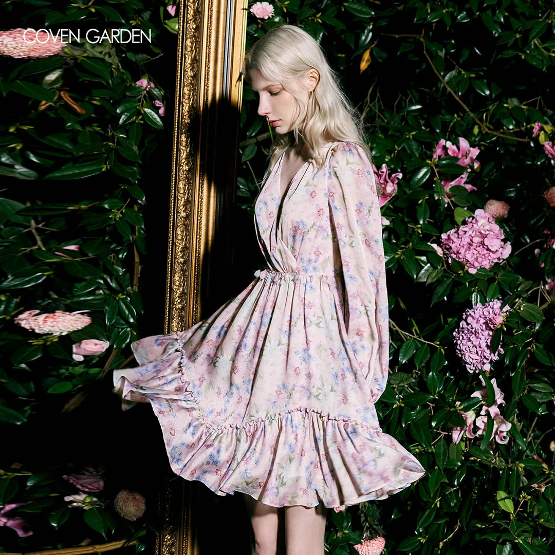 【若谷粉丝专属】哥文花园雪纺碎花连衣裙CLA2082100