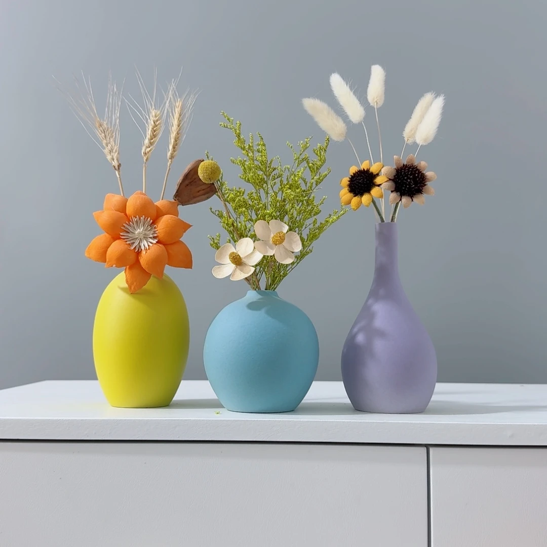 摆件陶瓷小花瓶摆件含干花总高约20-30cm