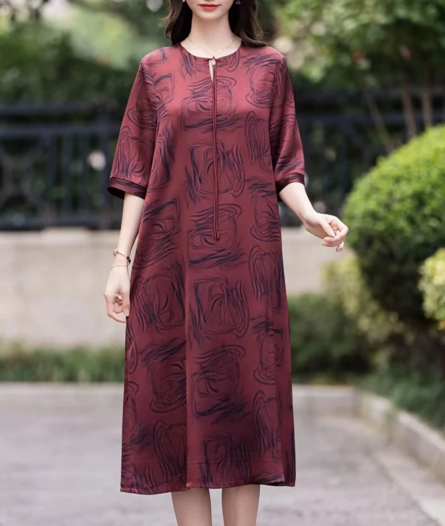1163-15简约通勤夏季长裙常规连衣裙气质洋气中长款女装显瘦