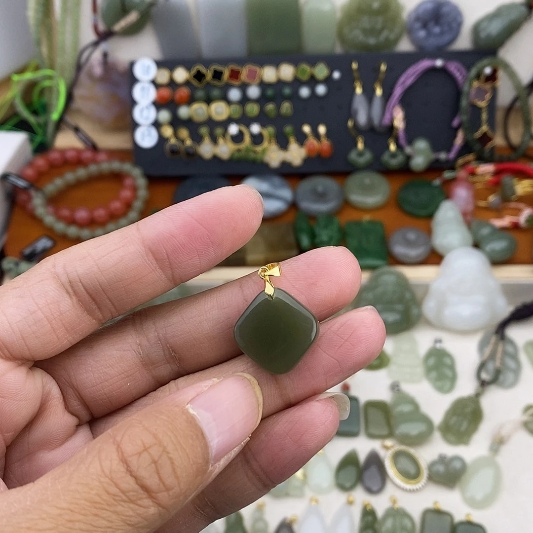 和田玉银S925镶嵌吊坠(不含链)