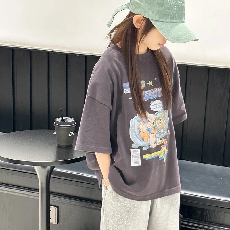 纯棉宽松版2025新款女童短袖T恤夏季圆领休闲百搭时尚［19062］