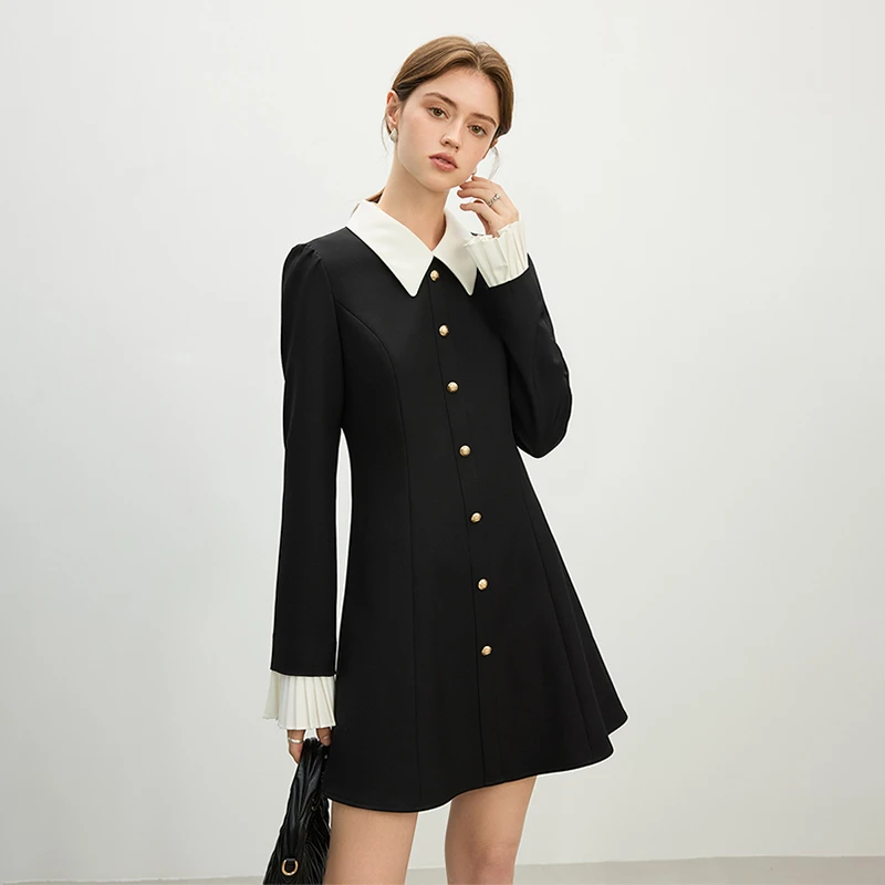 范思蓝恩法式赫本风黑色西装连衣裙收腰显瘦2025新款11146