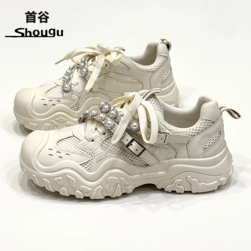 shougu/首谷芭蕾风老爹鞋女款2025新款白色休闲厚底玛丽珍运动鞋