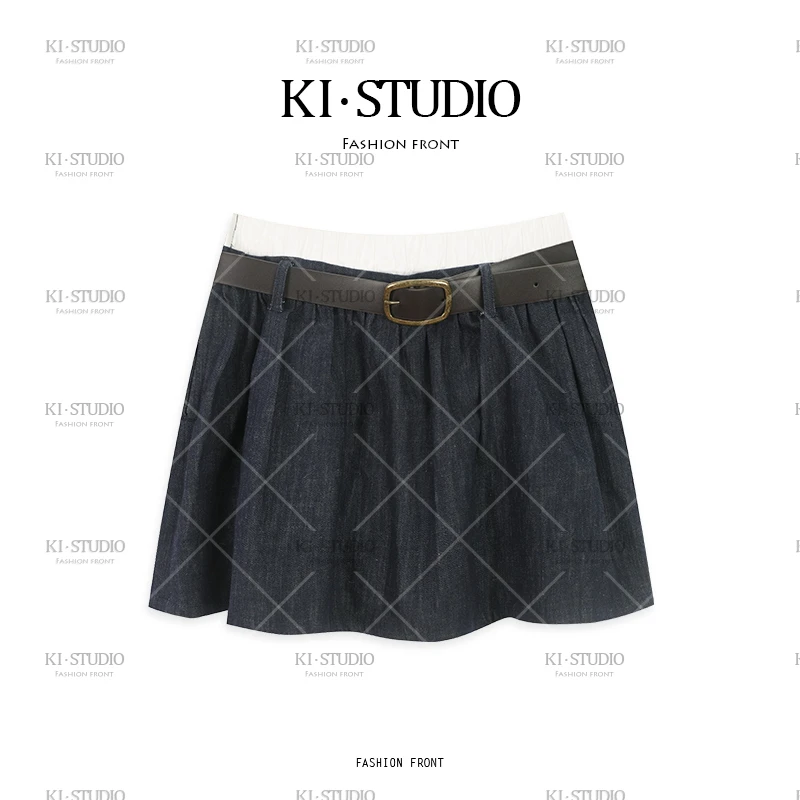 百搭拼接拉链短裙显瘦高腰A字裙可露丽风A型半身裙KK-1081