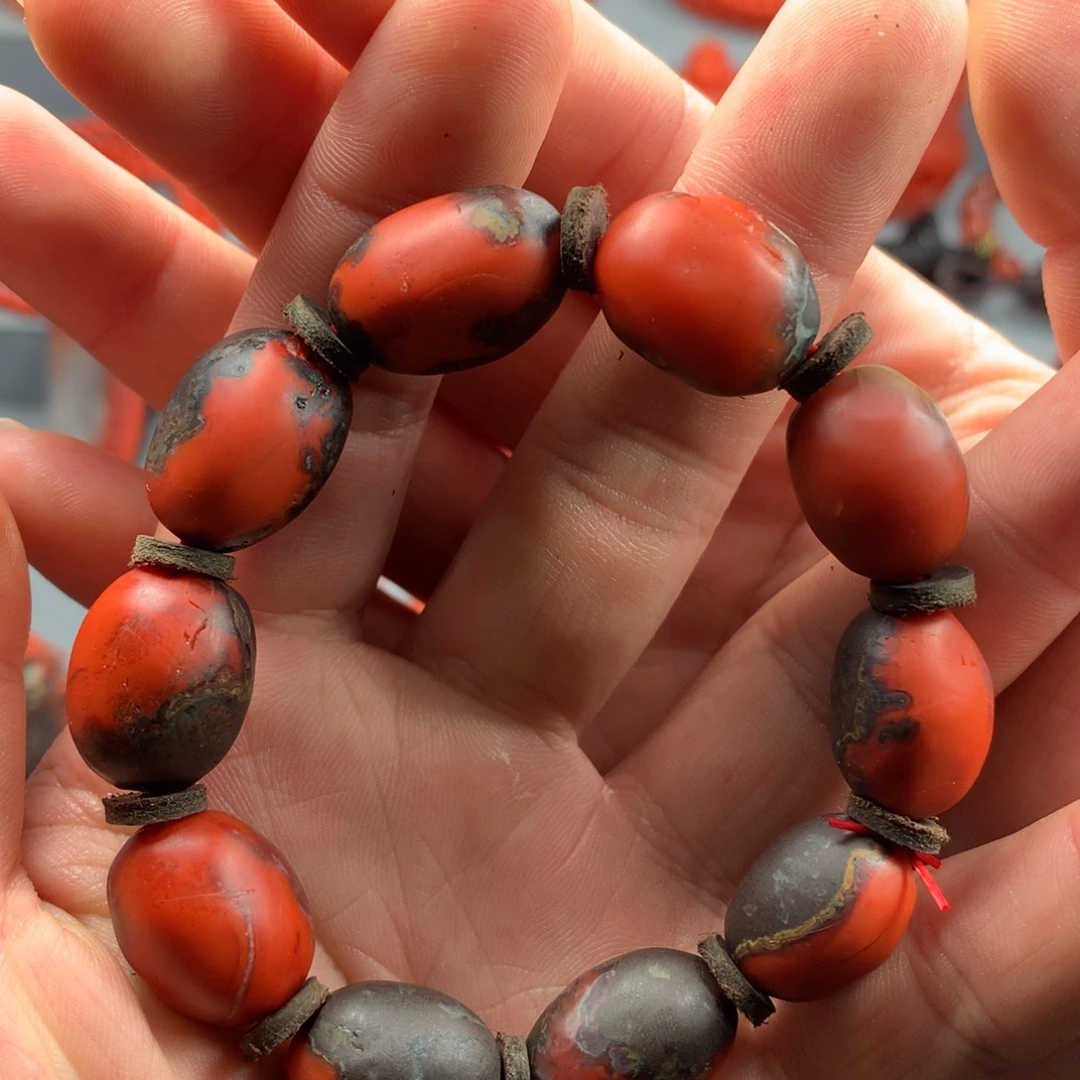 南红玛瑙未镶嵌1啊东寨老南红随行桶珠手串