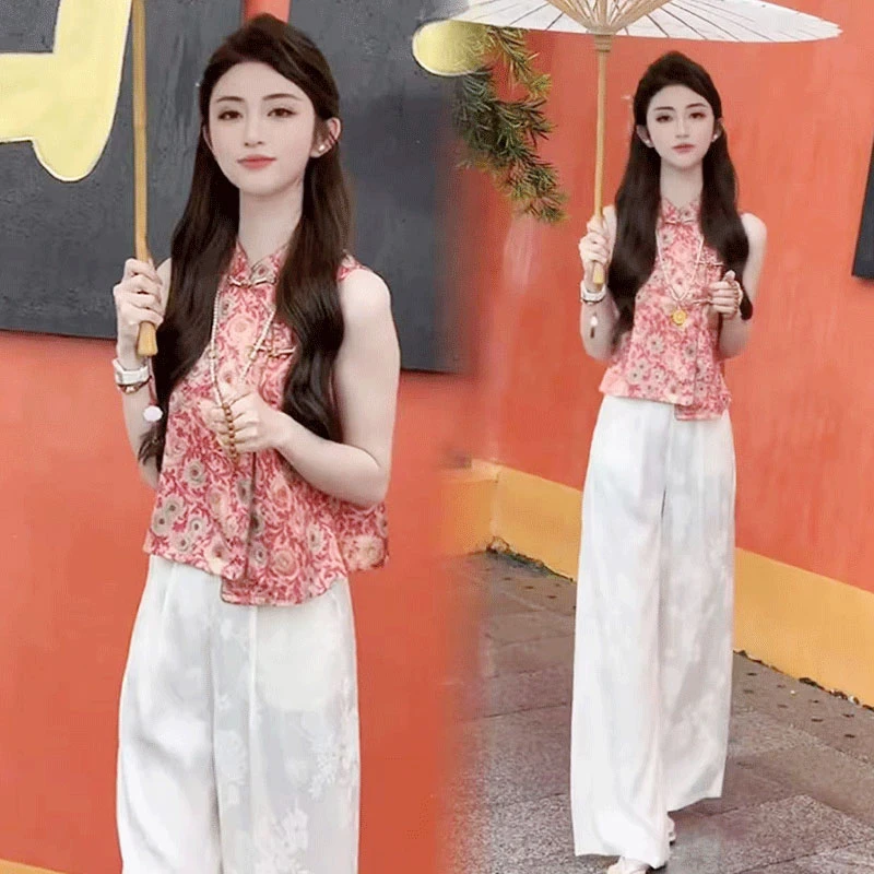 新中式复古提花无袖马甲女夏新款气质显瘦小个子减龄绝美漂亮上衣