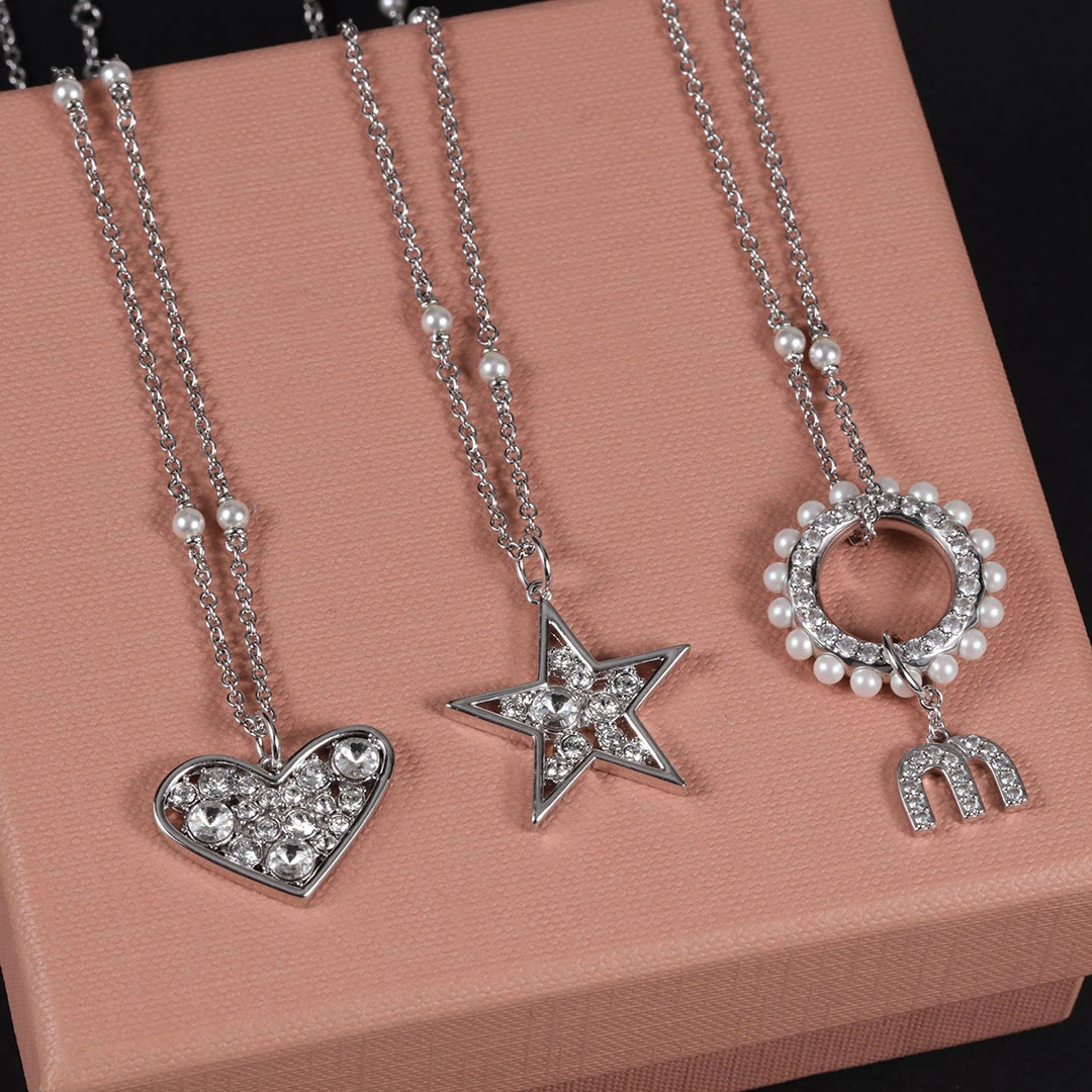 铜合金合成锆石吊坠 定制锁骨链爱心五角星珍珠项链饰品轻奢时尚