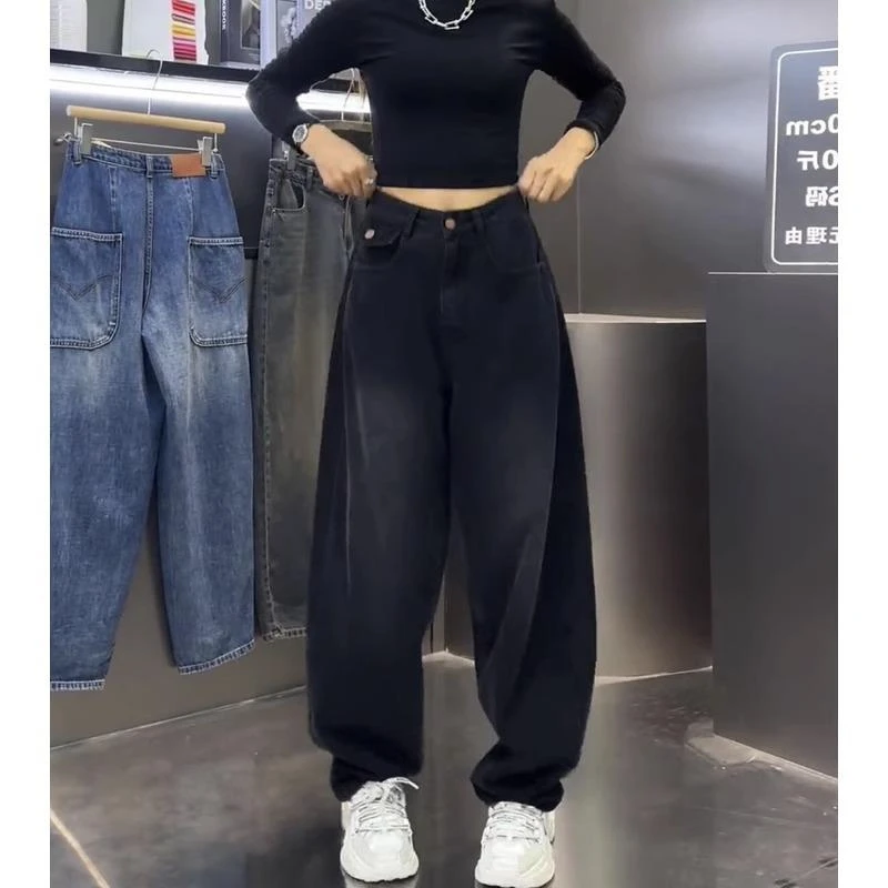 胖mm黑色香蕉裤女今年流行新款裤子梨形身材显瘦牛仔裤垂感阔腿裤