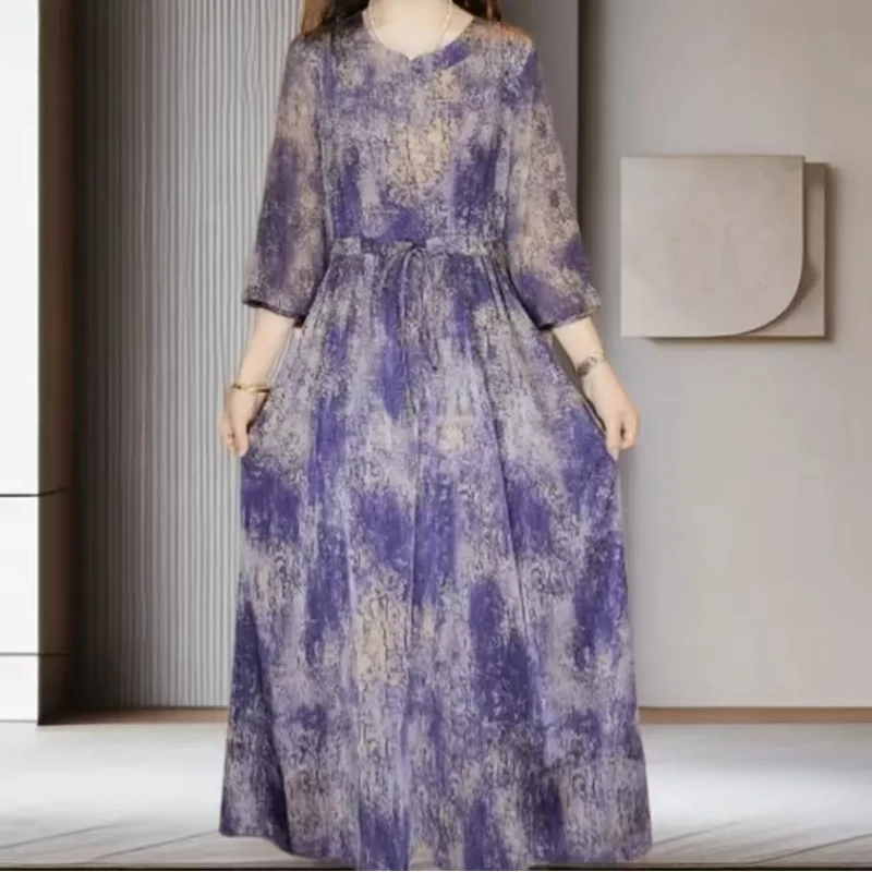 紫薇  时尚轻奢亲肤透气中长款连衣裙