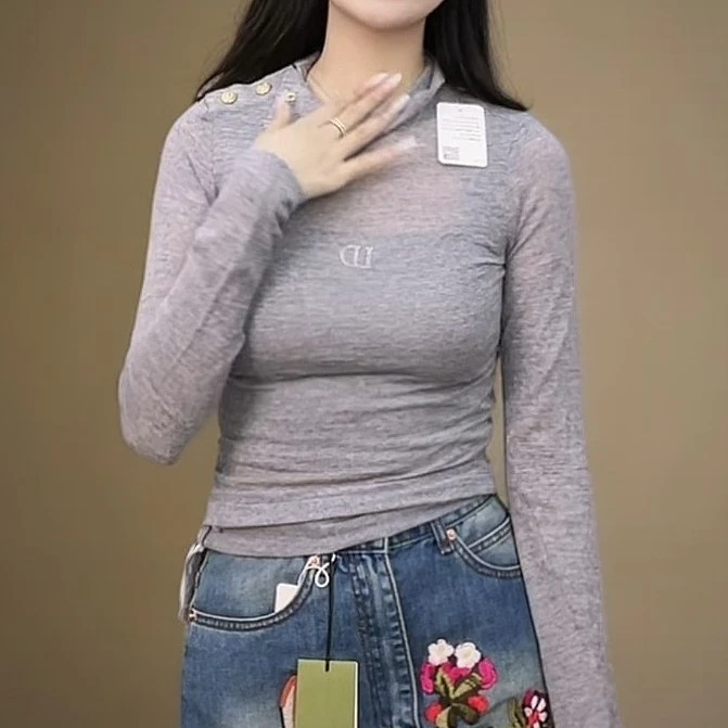 未使用 BALMAIN/巴尔曼 长袖高领针织 灰色/36