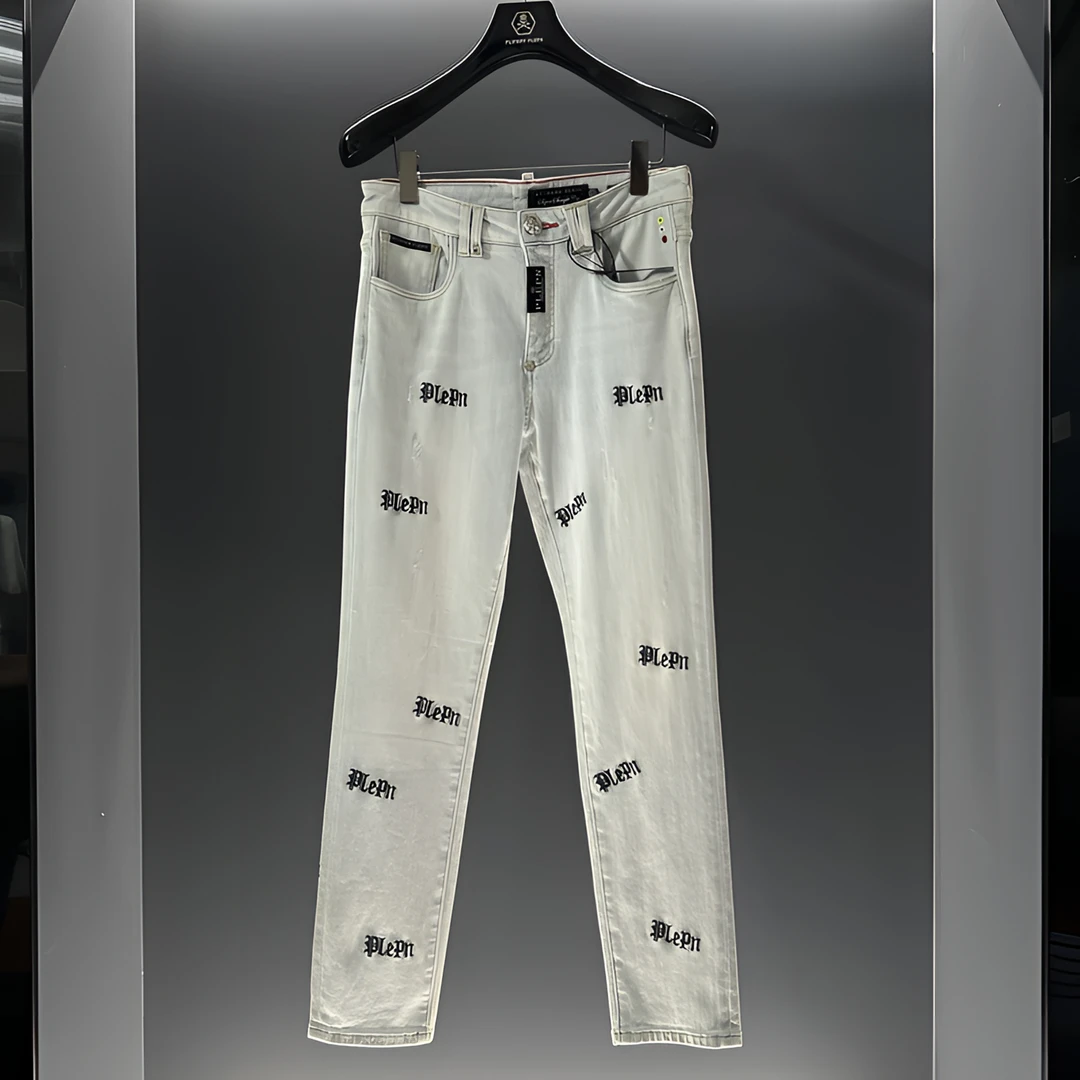 PLIPHPP PLEPN品牌英文重工刺绣水洗时尚修身洋气百搭潮流牛仔裤