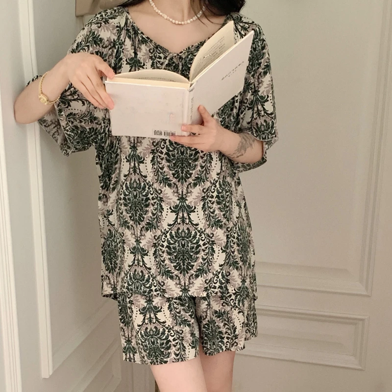 【朵云】棉绸套头睡衣女套装睡衣慵懒风空调服新款家居服