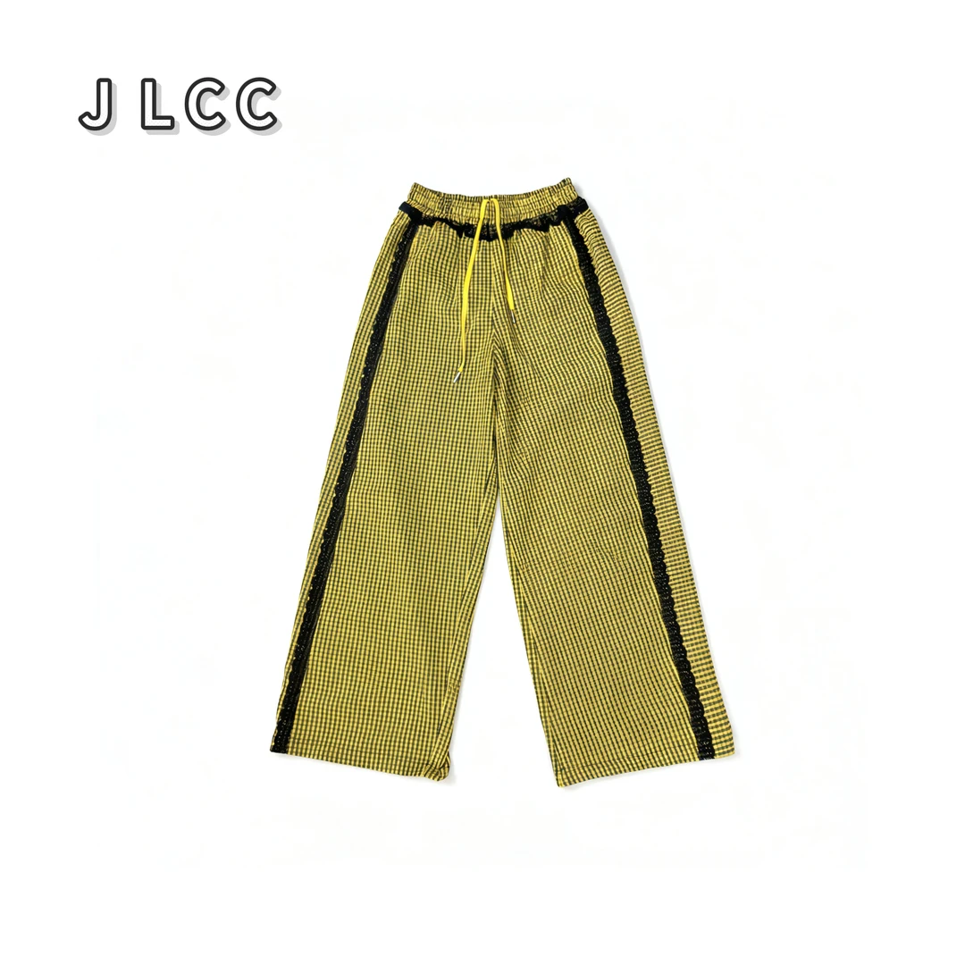 【JLCC】(小蜜蜂格子)春夏新款休闲裤百搭宽松蕾丝拼接直筒裤6082