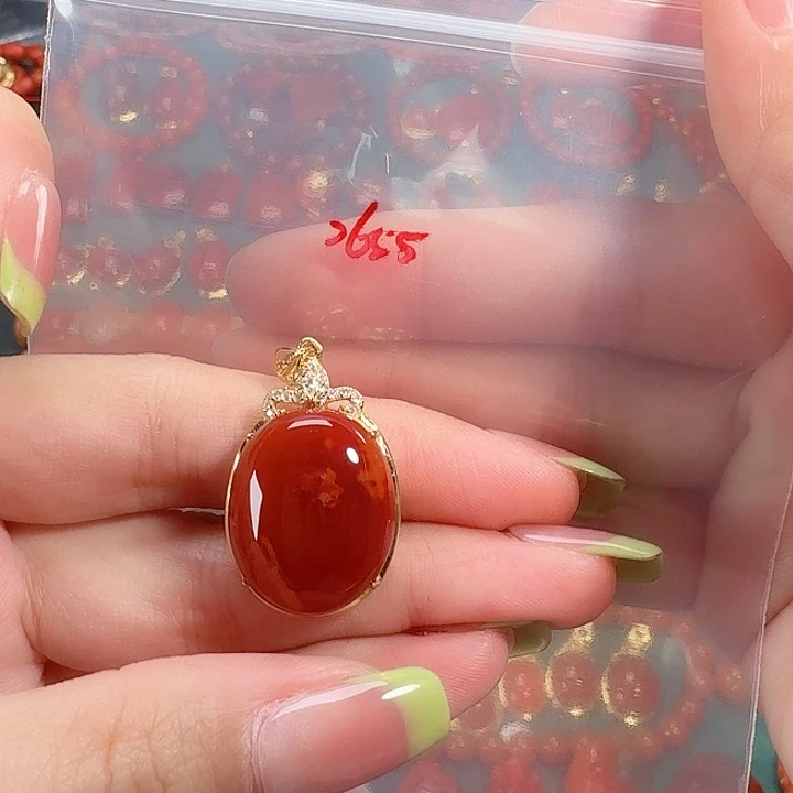 南红玛瑙银S925镶嵌吊坠