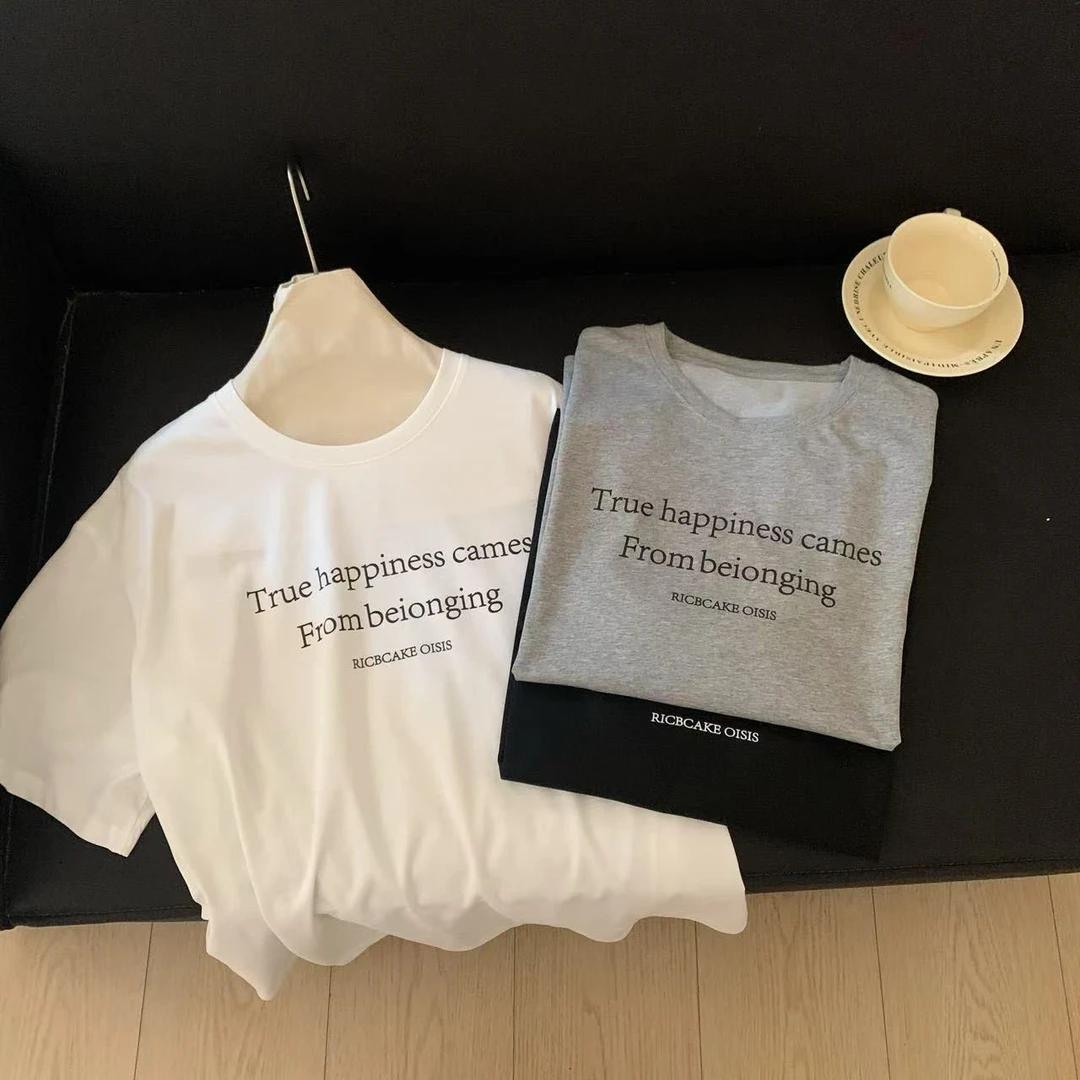 大版印花true三排字母ins白色短袖夏季宽松半袖时尚百搭休闲圆领