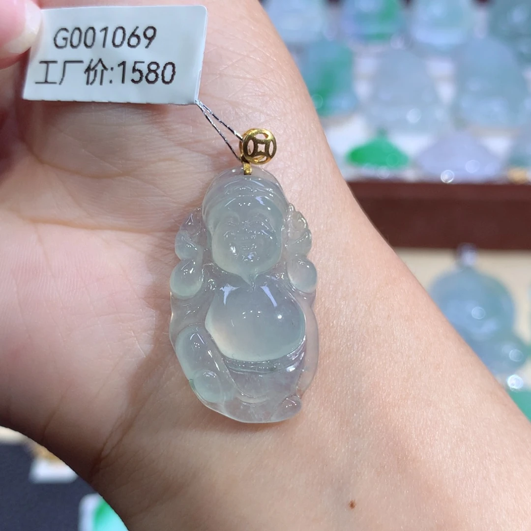 吊坠(不含链)18K金镶嵌翡翠财神爷
