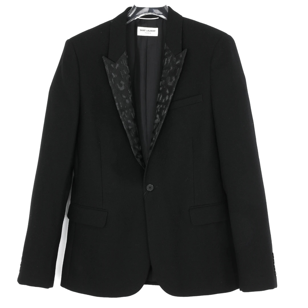 圣罗兰SAINT LAURENT 男士黑色休闲羊毛西装外套 361031 Y563F