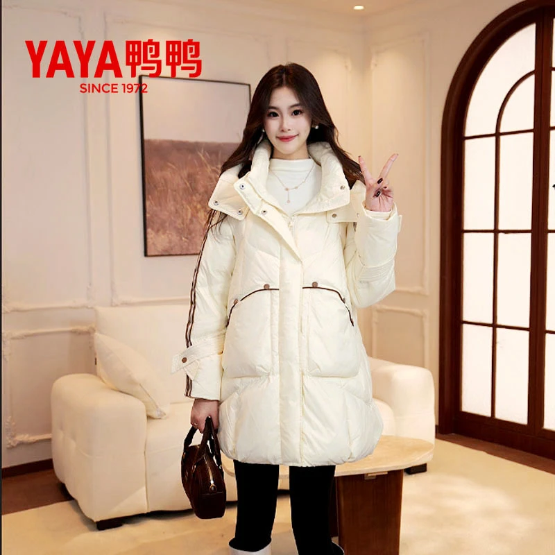 鸭鸭中长款连帽保暖羽绒服女2025年新品冬季新品韩版时尚外套YL