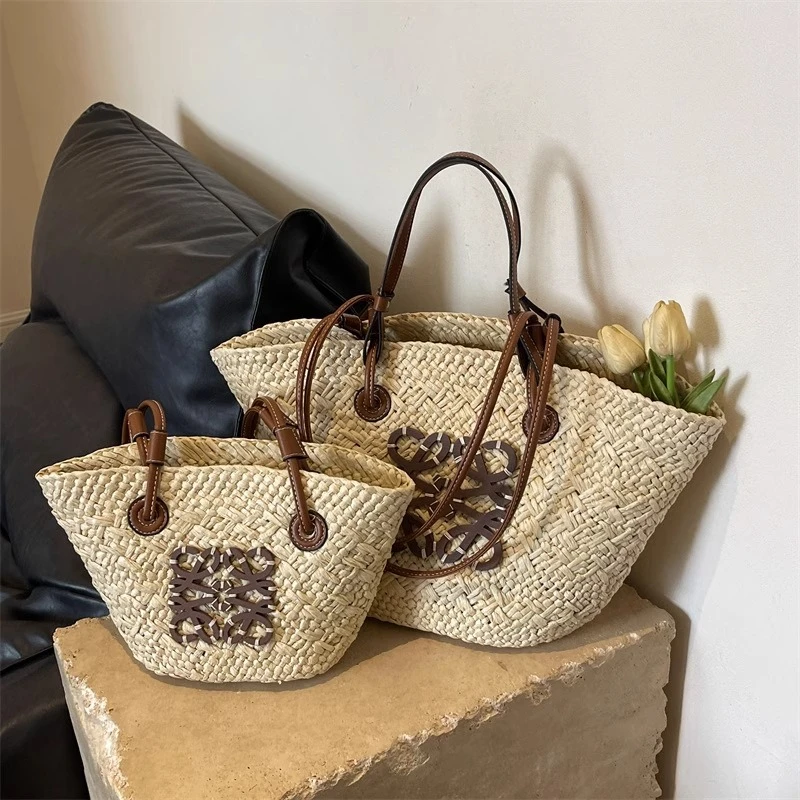 2025森系草编包包女海边度假编织沙滩包夏季新款配裙子托特大包