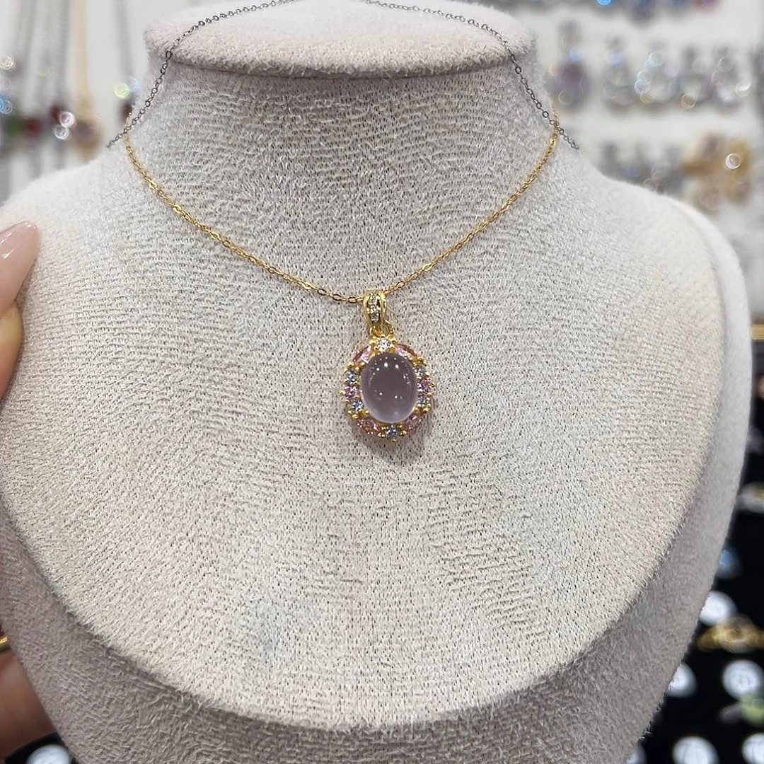 萤石戒指银S925镶嵌金托不保色，繁花吊坠