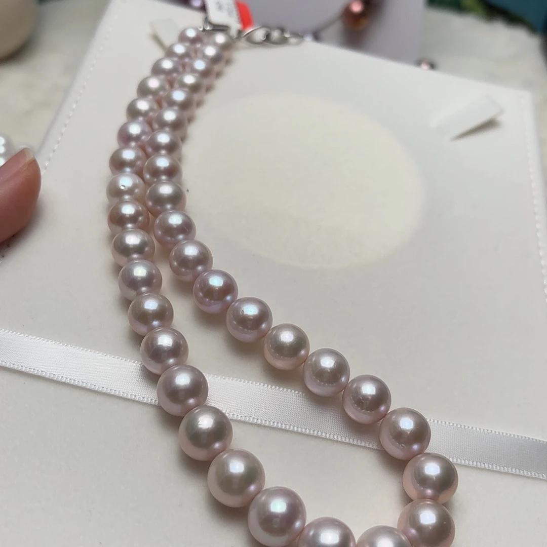 颈饰银S925镶嵌淡水珍珠9-12正圆曼塔玫瑰