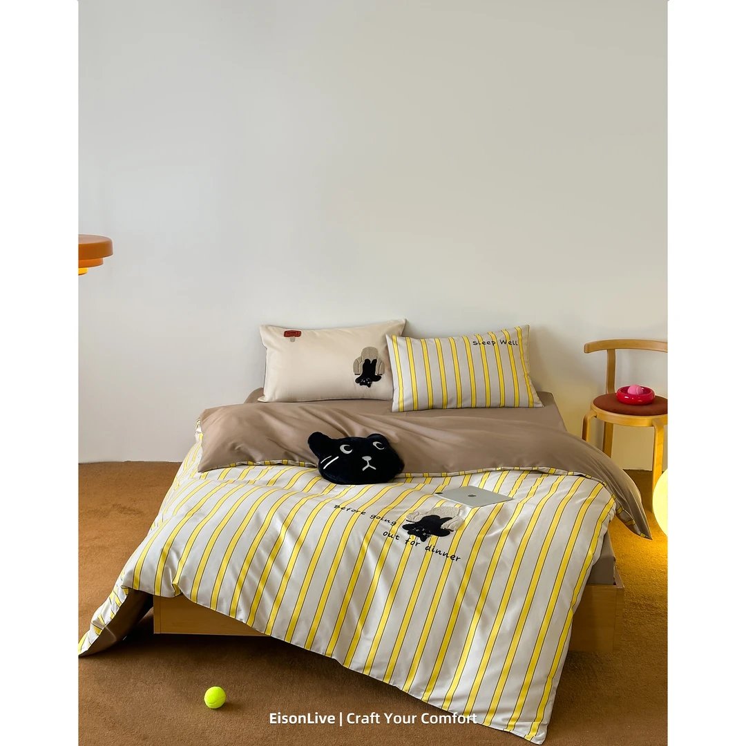 明黄小猫 四季春夏数码印花四件套可爱ins卡通