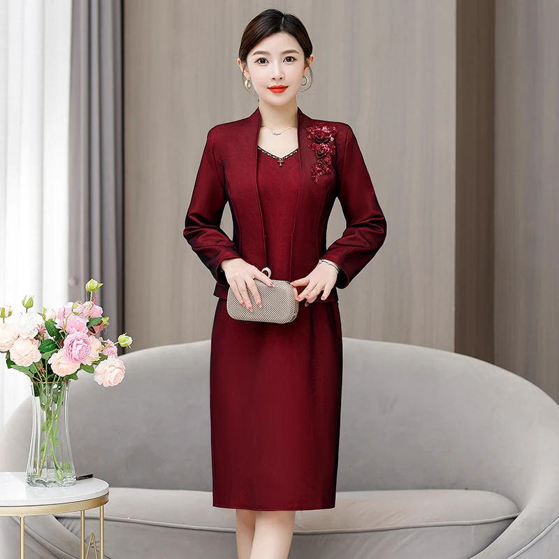 旗袍妈妈礼服长袖连衣裙年轻妈妈礼服2025春秋冬新款喜婆婆婚宴装