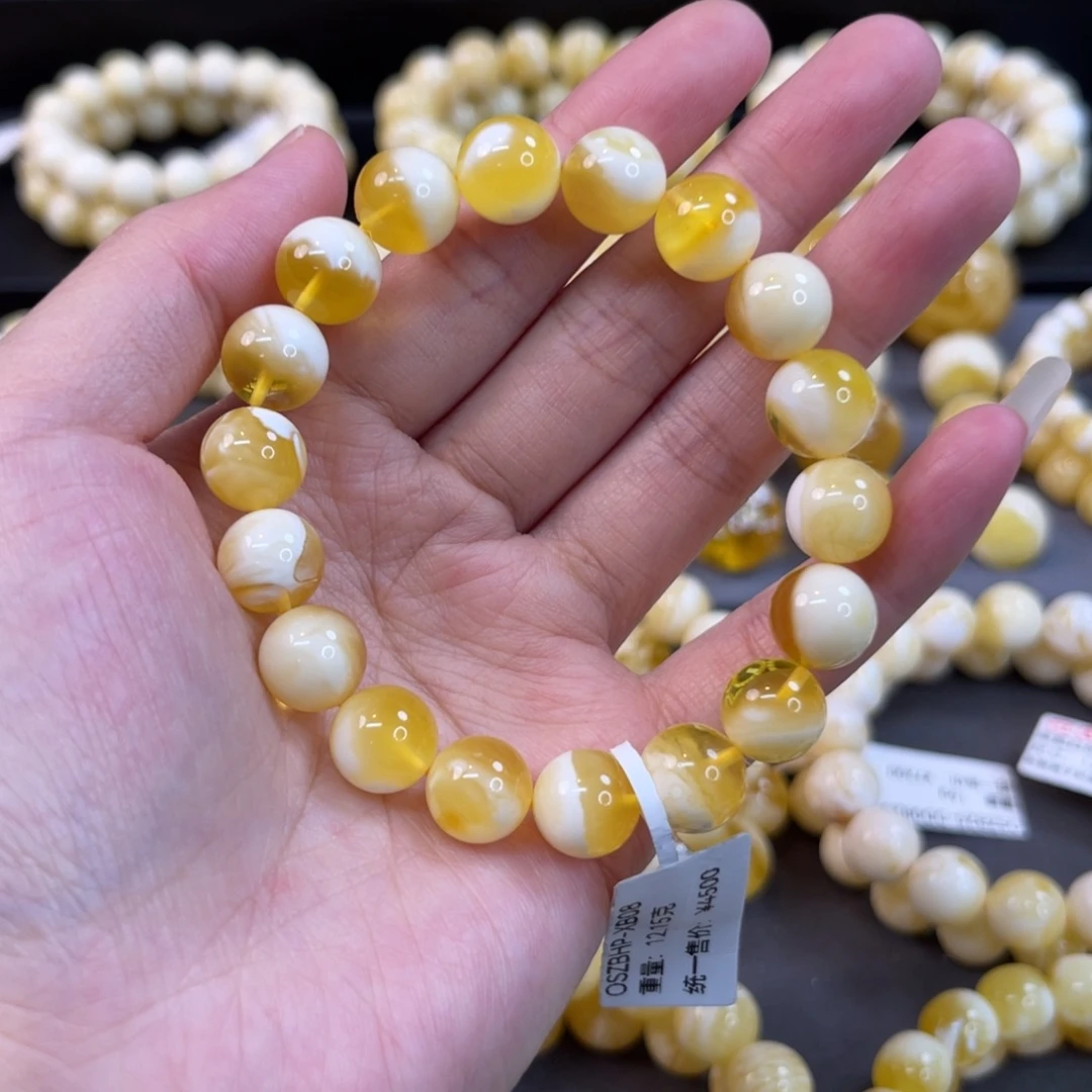 手串蜜蜡未镶嵌10.5mm金瓷白溶洞